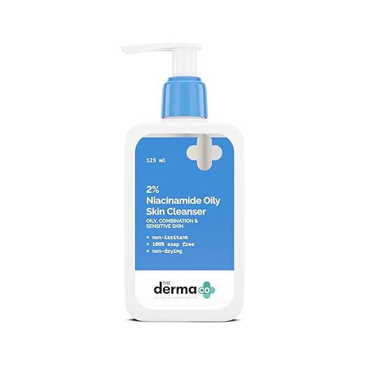 The Derma Co 2% Niacinamide Oily Skin Cleanser for Sensitive, Oily & Combination Skin 125 ml Non-Irritant | 100% Soap-Free | Non-Drying | Gently Cleanses Makeup | With 0.1% ww Salicylic Acid