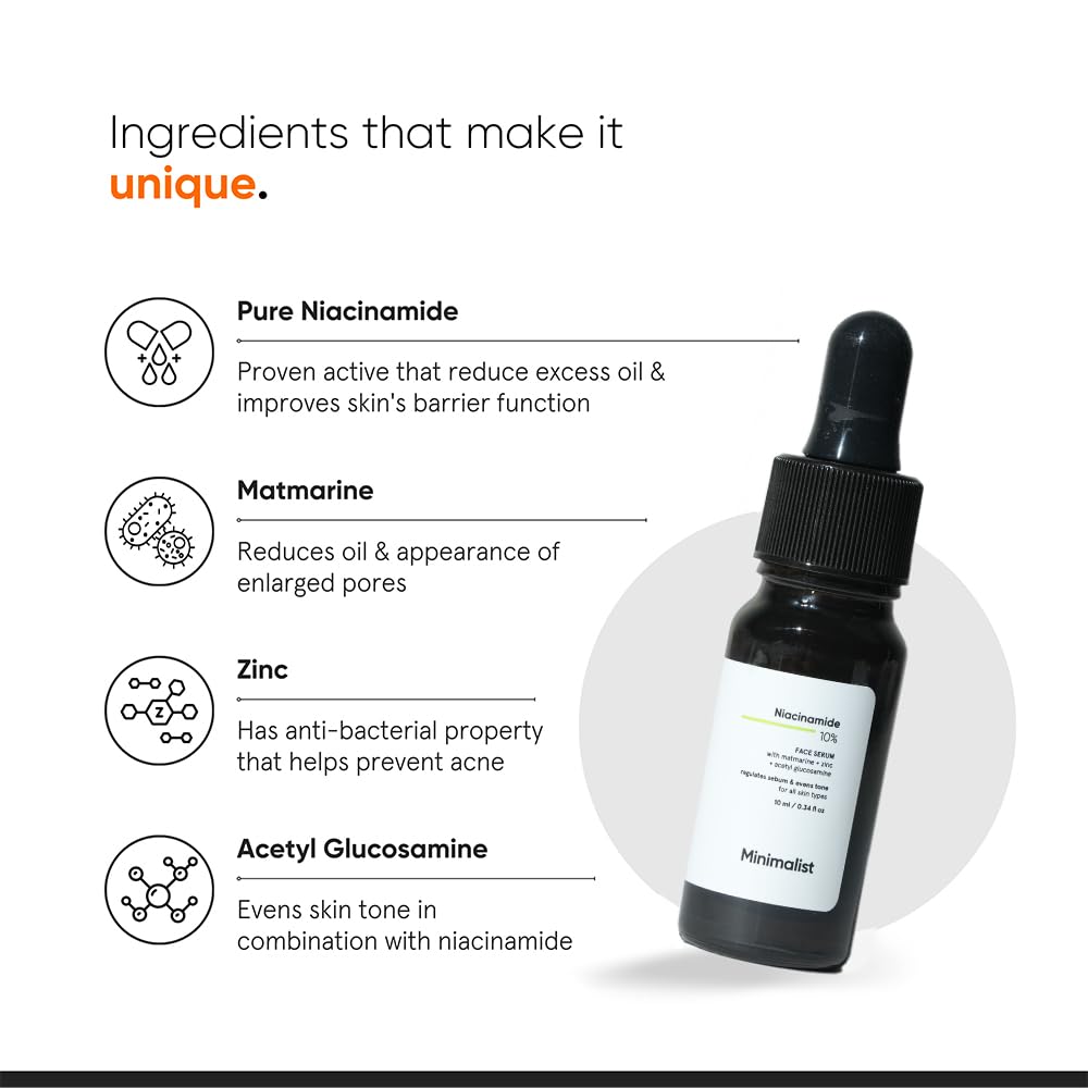 Minimalist 10% Niacinamide Serum with Zinc – Reduces Acne Marks, Controls Oil & Minimizes Pores | Vitamin B3 for Blemish-Free, Clear Skin | For Oily & Acne-Prone Skin (10 ml) - Image 4