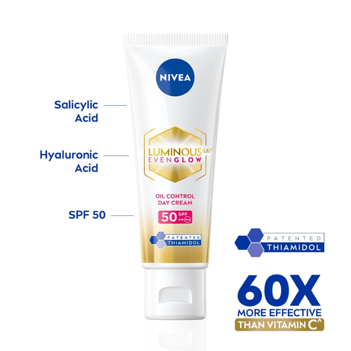 NIVEA Luminous Even Glow Oil Control Day Cream & Moisturizer SPF 50 | Patented Thiamidol (60X More Effective Than Vitamin C) | Dark Spots & Pigmentation | Oil Control, Brightening & Even Tone with Hyaluronic Acid | 40ml - Image 2