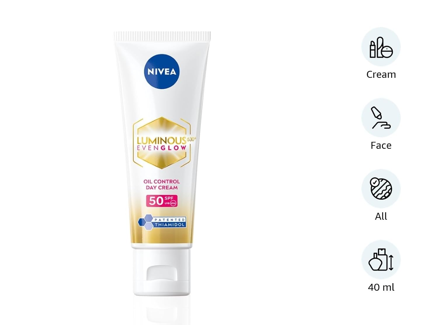 NIVEA Luminous Even Glow Oil Control Day Cream & Moisturizer SPF 50 | Patented Thiamidol (60X More Effective Than Vitamin C) | Dark Spots & Pigmentation | Oil Control, Brightening & Even Tone with Hyaluronic Acid | 40ml - Image 7